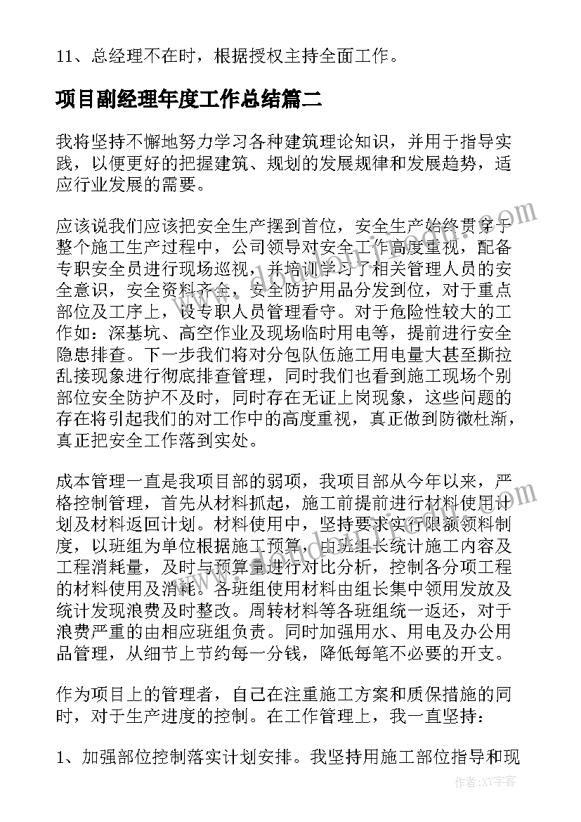 2023年项目副经理年度工作总结 项目副经理个人简历(精选6篇)