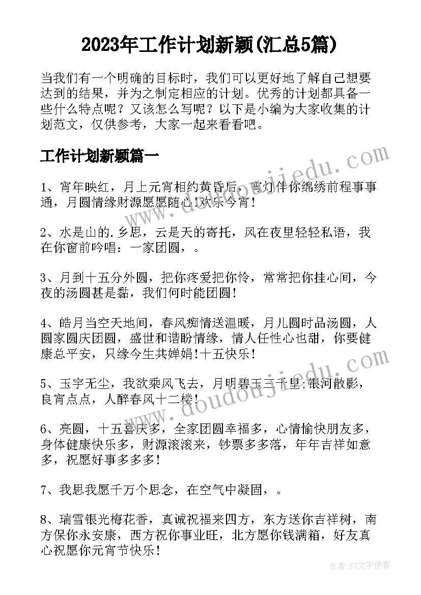 2023年工作计划新颖(汇总5篇)