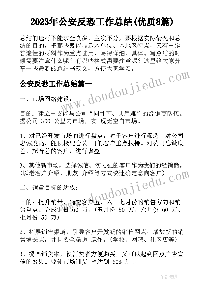 2023年公安反恐工作总结(优质8篇)