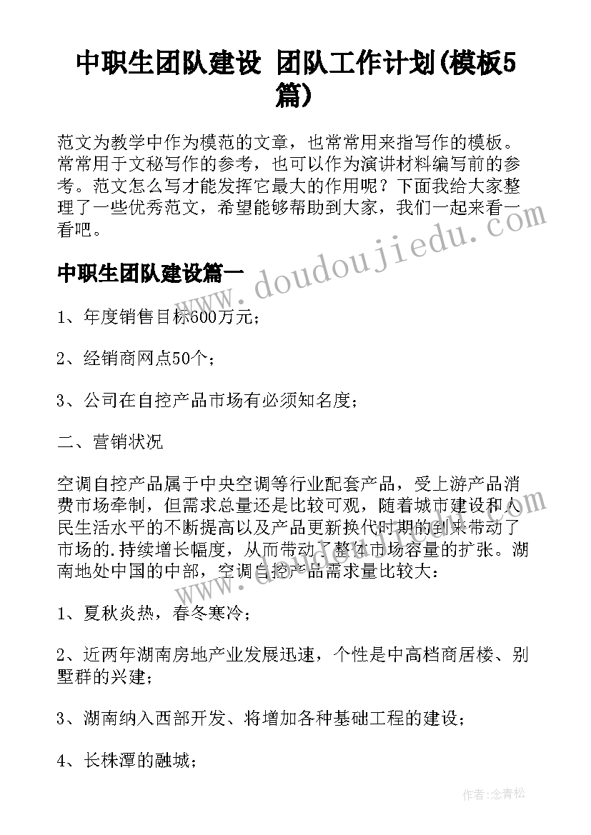 中职生团队建设 团队工作计划(模板5篇)