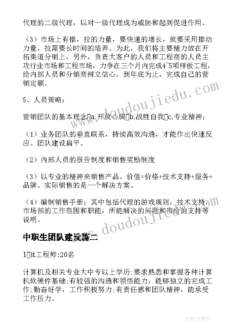 中职生团队建设 团队工作计划(模板5篇)