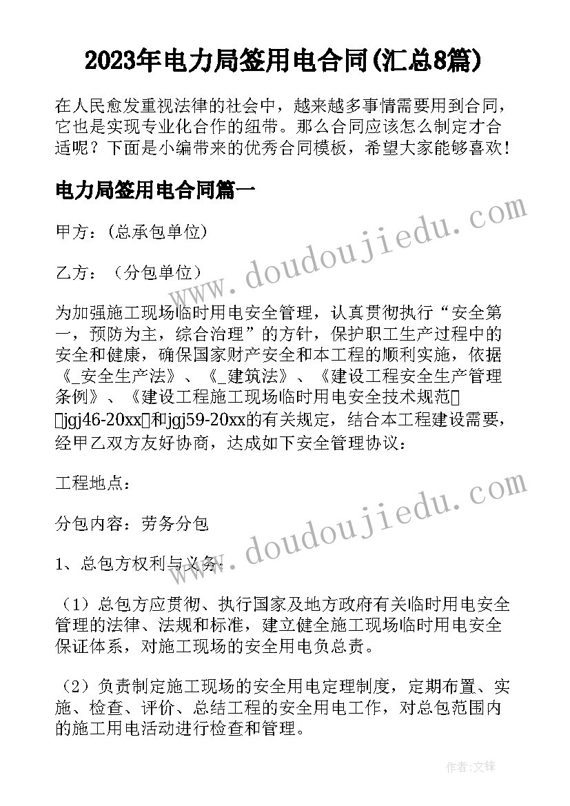 2023年电力局签用电合同(汇总8篇)