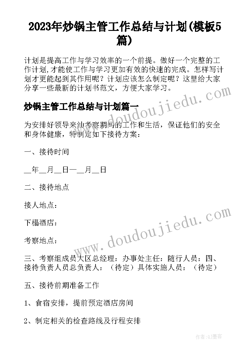 2023年炒锅主管工作总结与计划(模板5篇)