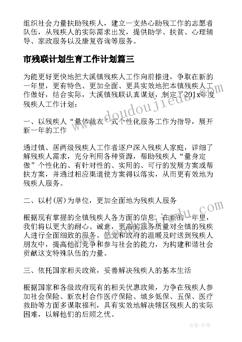 2023年市残联计划生育工作计划 残联工作计划(优质10篇)