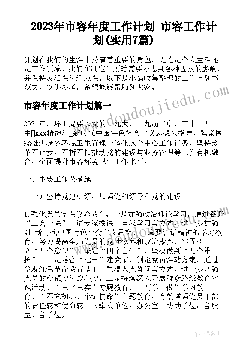 2023年市容年度工作计划 市容工作计划(实用7篇)