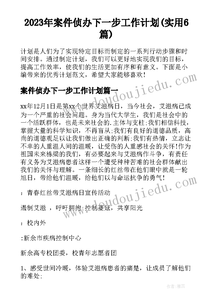 2023年案件侦办下一步工作计划(实用6篇)