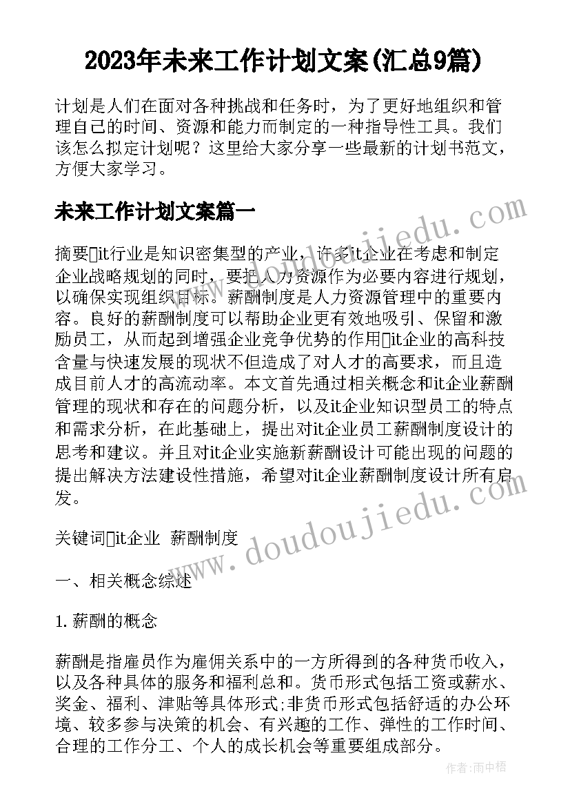 2023年未来工作计划文案(汇总9篇)