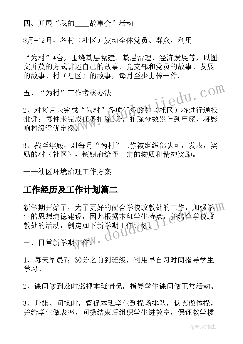 2023年工作经历及工作计划(汇总8篇)