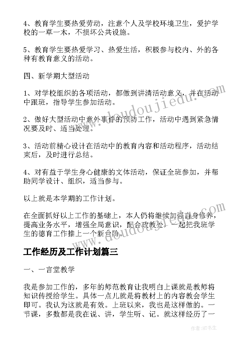 2023年工作经历及工作计划(汇总8篇)