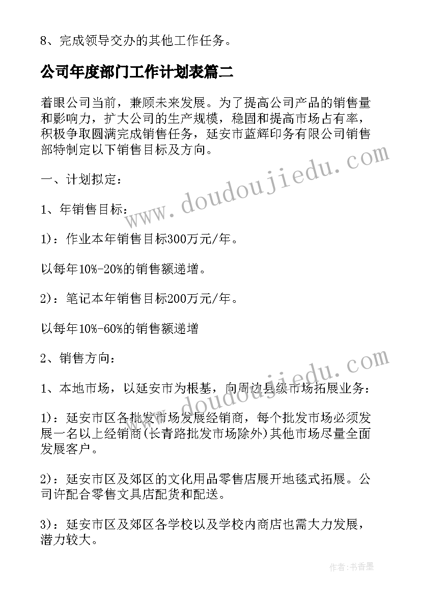 2023年公司年度部门工作计划表 公司部门年度工作计划(精选6篇)