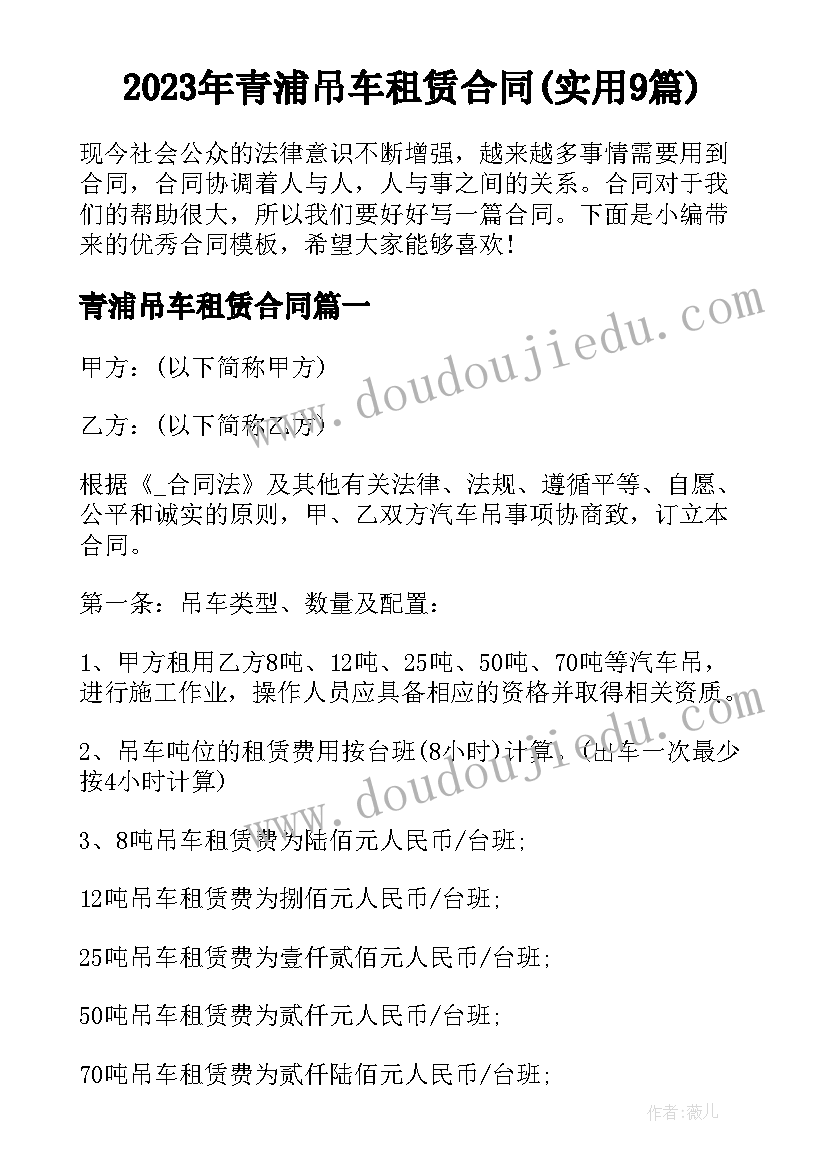 2023年青浦吊车租赁合同(实用9篇)