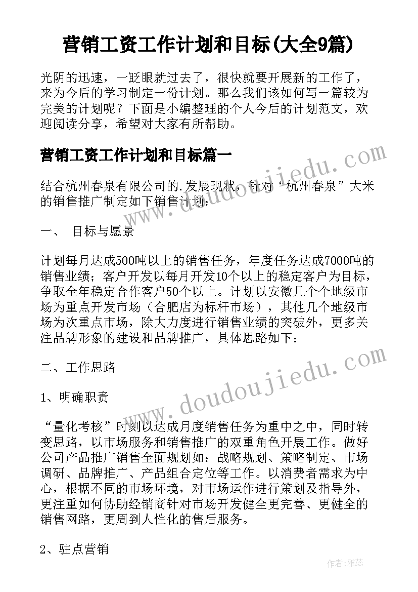 营销工资工作计划和目标(大全9篇)