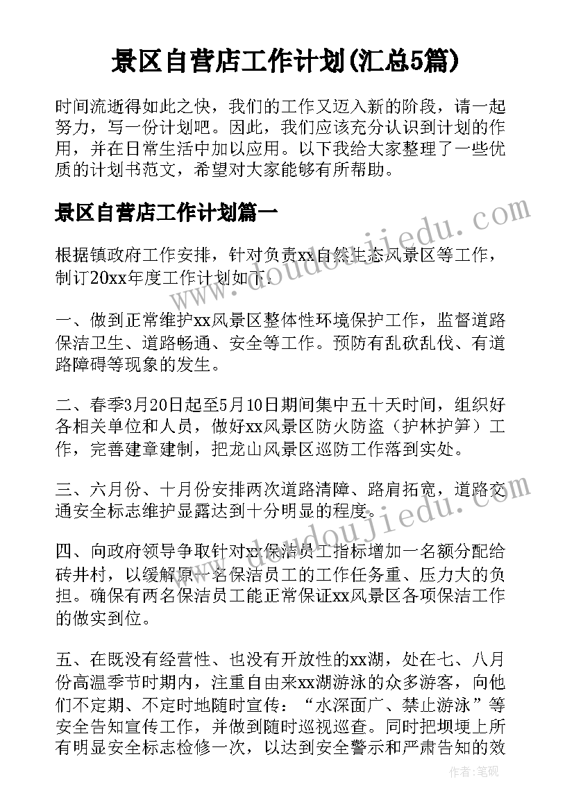 景区自营店工作计划(汇总5篇)