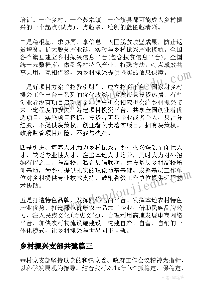 2023年乡村振兴支部共建 乡村振兴工作计划(模板5篇)