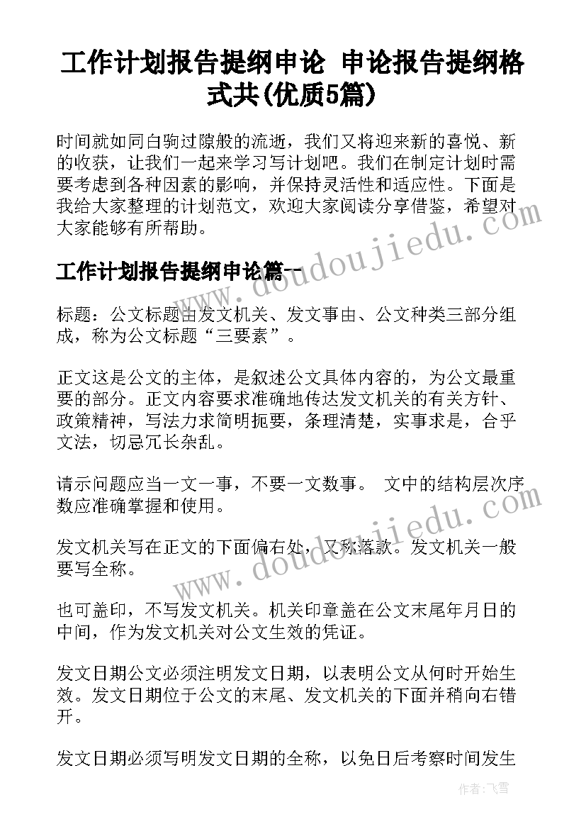 工作计划报告提纲申论 申论报告提纲格式共(优质5篇)