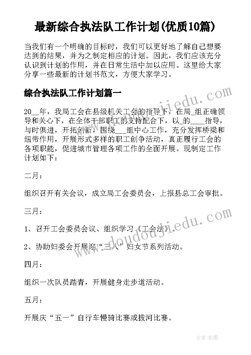 最新综合执法队工作计划(优质10篇)