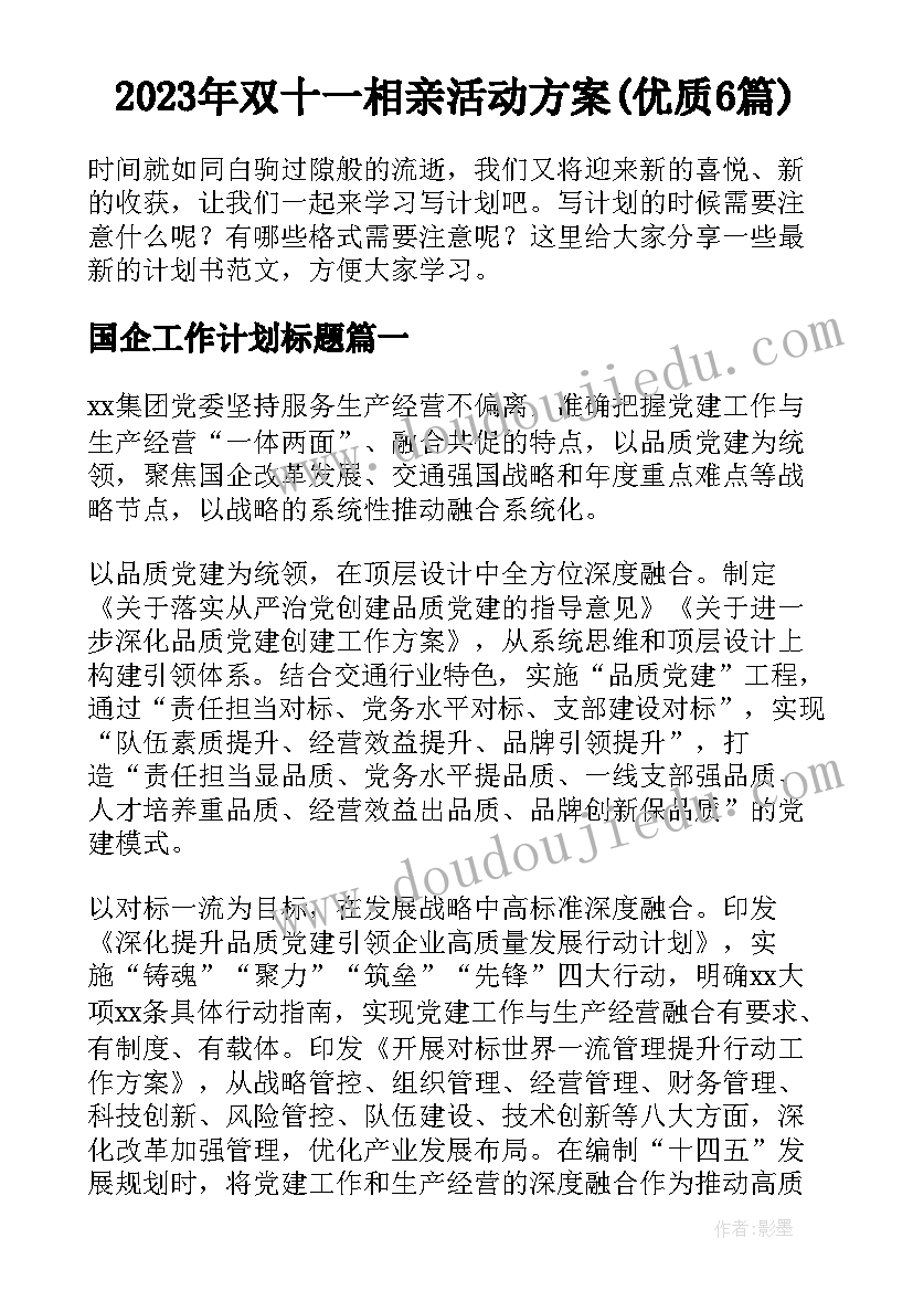 2023年双十一相亲活动方案(优质6篇)