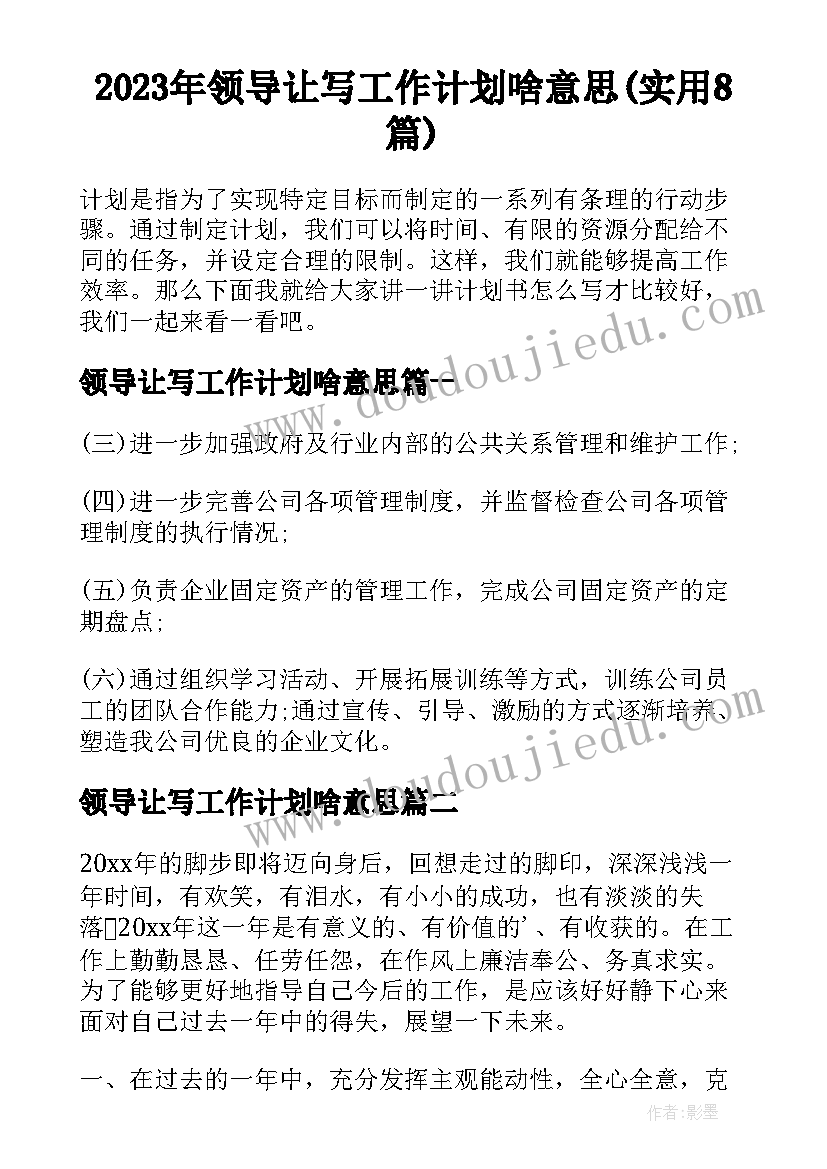 2023年领导让写工作计划啥意思(实用8篇)