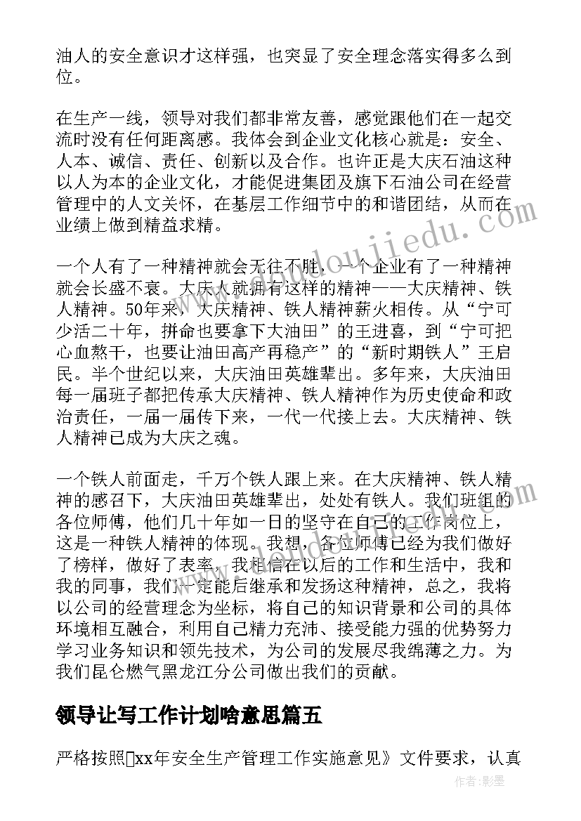 2023年领导让写工作计划啥意思(实用8篇)