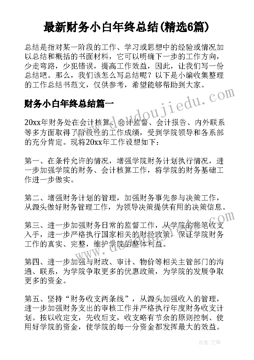 最新财务小白年终总结(精选6篇)