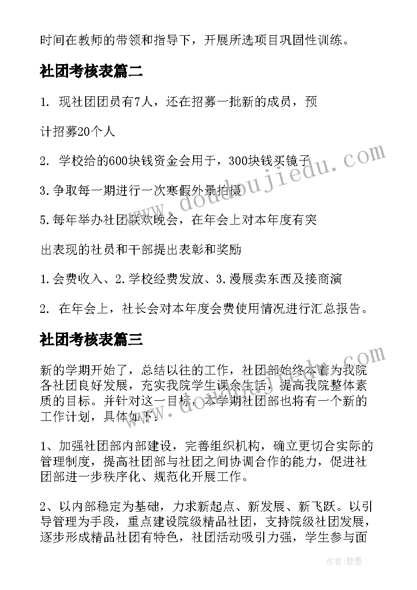 社团考核表 社团工作计划(精选6篇)