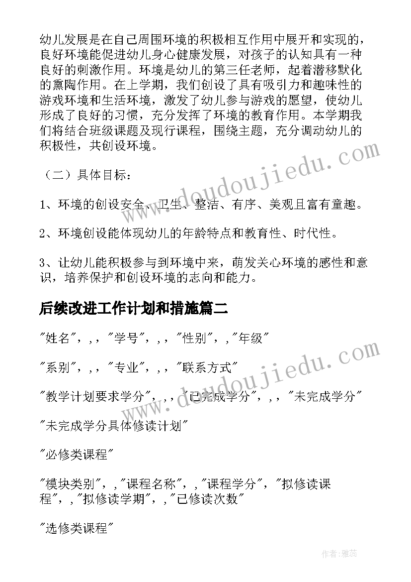 后续改进工作计划和措施(通用7篇)