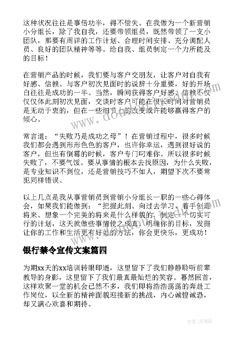 银行禁令宣传文案(实用8篇)