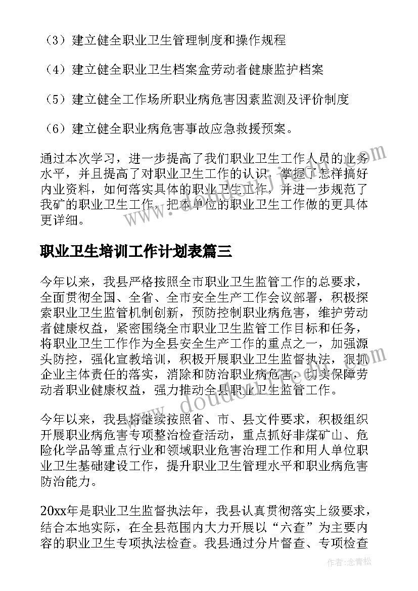 2023年职业卫生培训工作计划表 职业卫生培训总结(实用8篇)