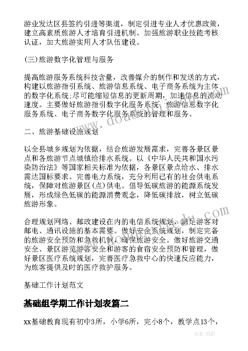 2023年基础组学期工作计划表 基础工作计划(通用8篇)