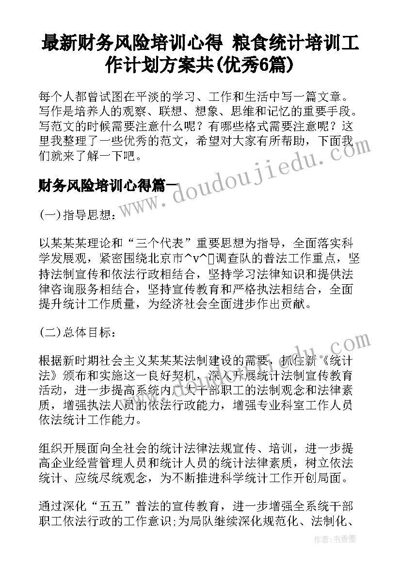 最新财务风险培训心得 粮食统计培训工作计划方案共(优秀6篇)