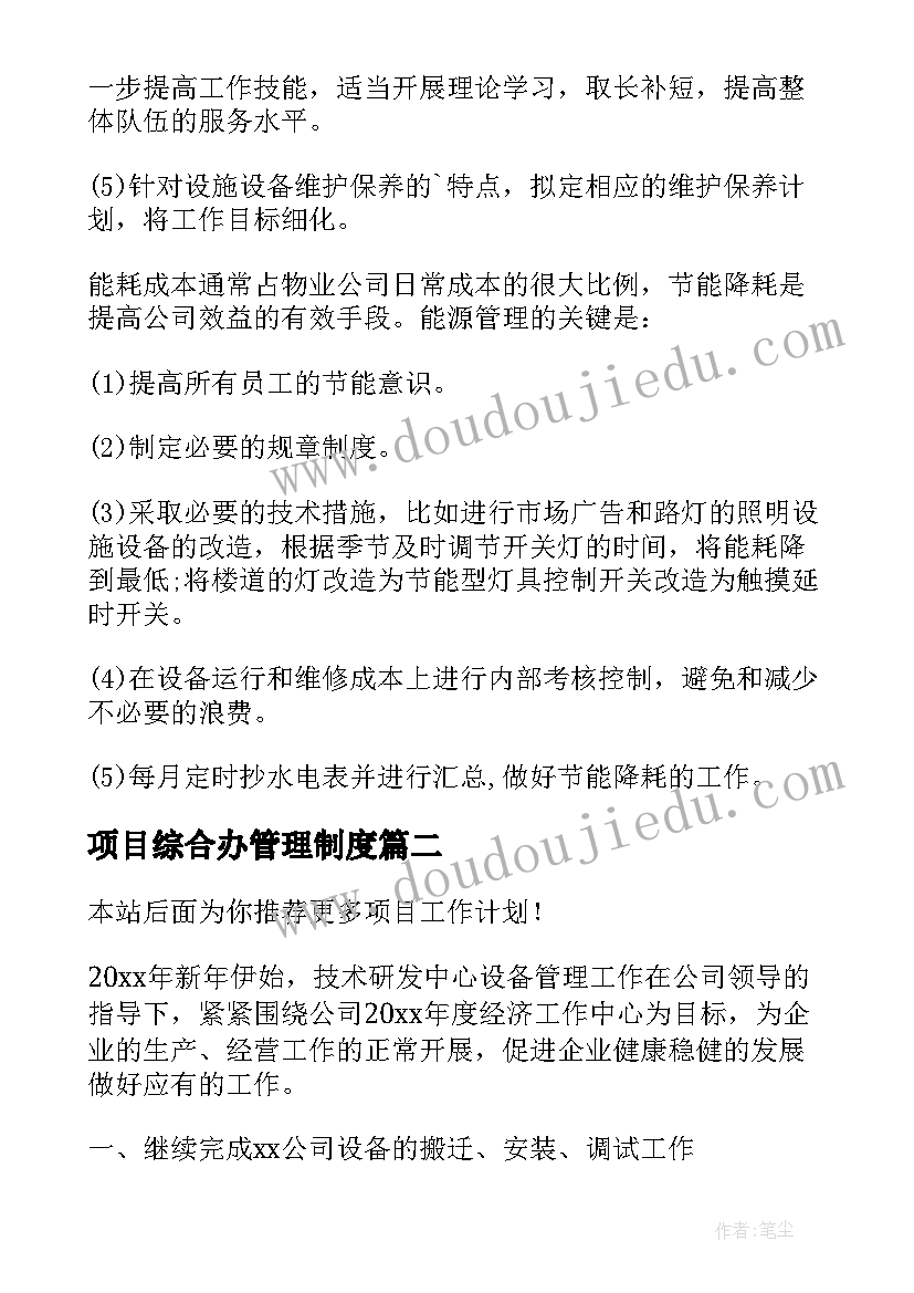 项目综合办管理制度 项目工作计划(大全7篇)