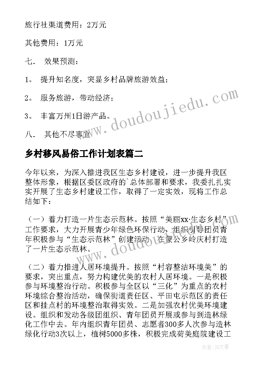 最新乡村移风易俗工作计划表(优秀6篇)