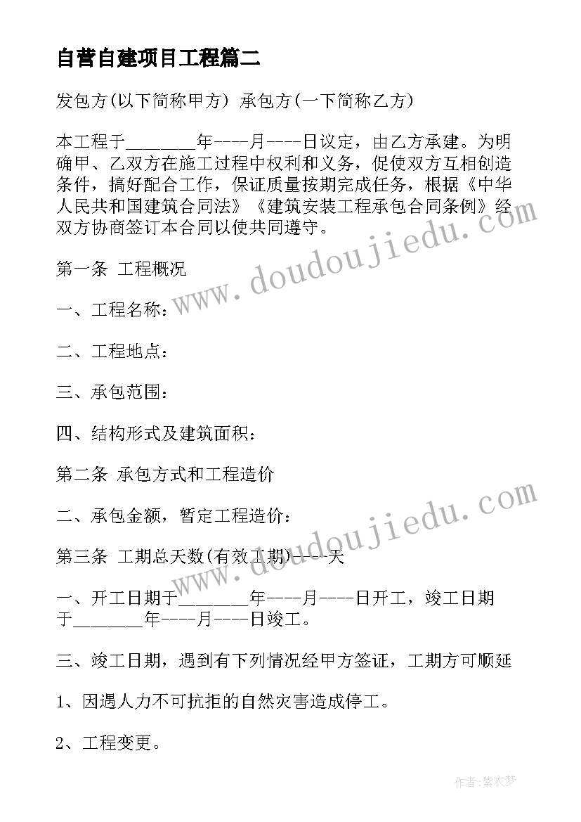 2023年自营自建项目工程 工程施工合同(大全8篇)