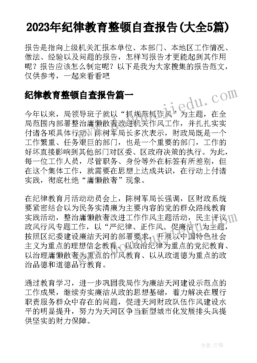 2023年纪律教育整顿自查报告(大全5篇)