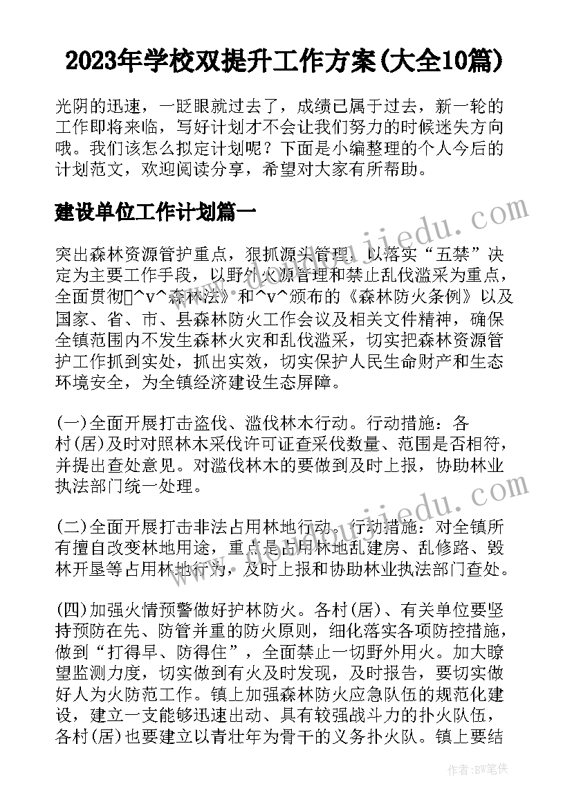 2023年学校双提升工作方案(大全10篇)