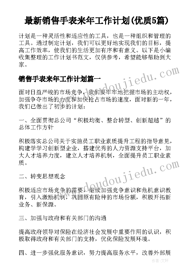 最新销售手表来年工作计划(优质5篇)