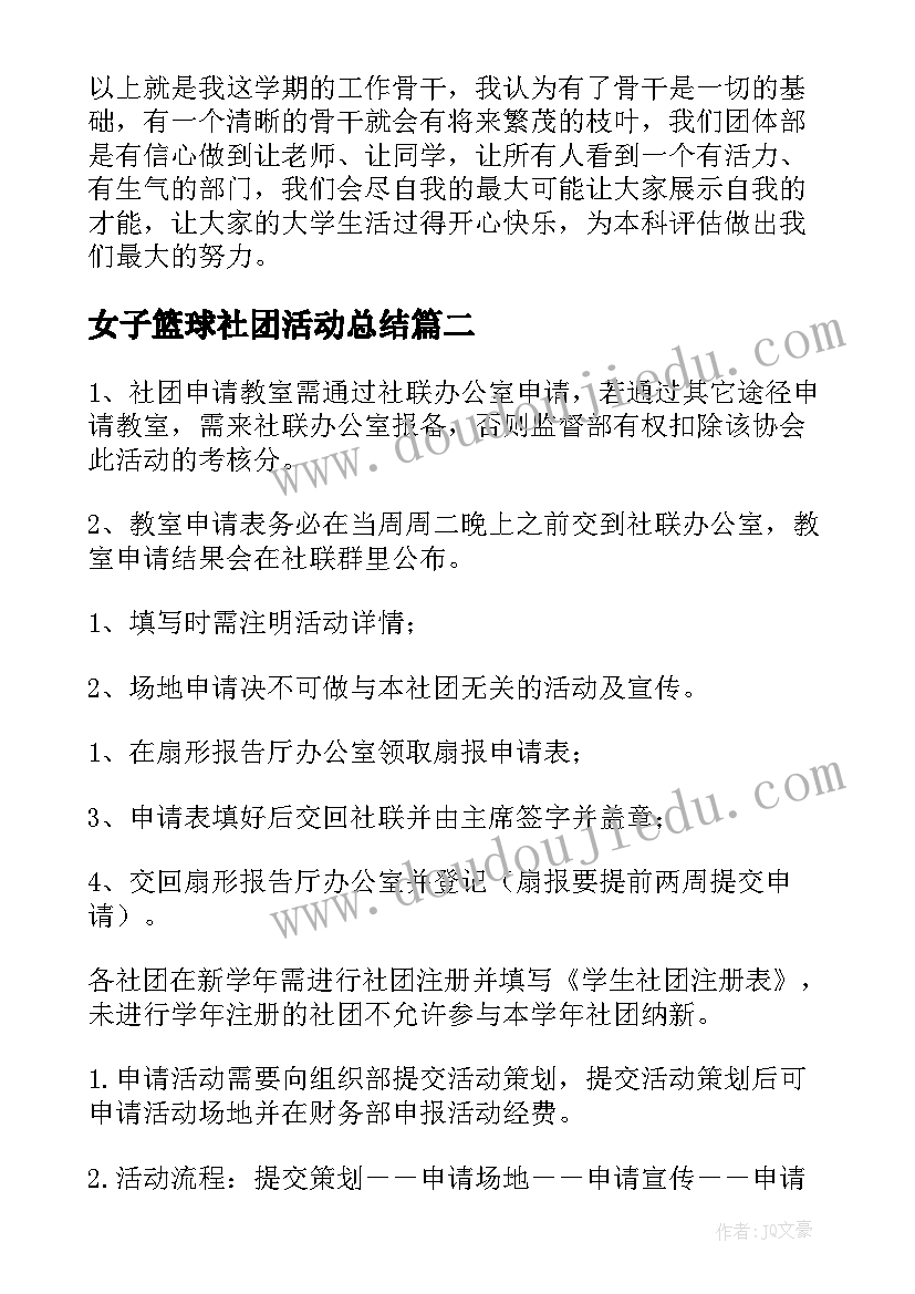 2023年女子篮球社团活动总结(实用7篇)