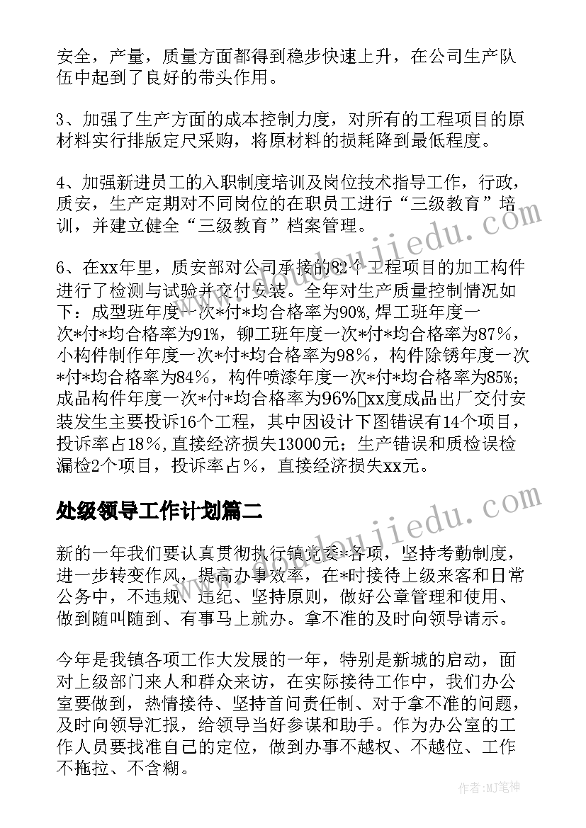 2023年处级领导工作计划 处级领导调研走访工作计划热门(精选9篇)