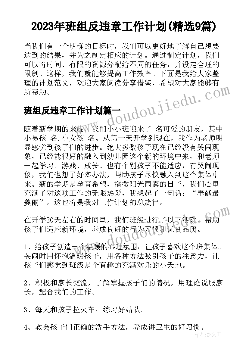 2023年班组反违章工作计划(精选9篇)