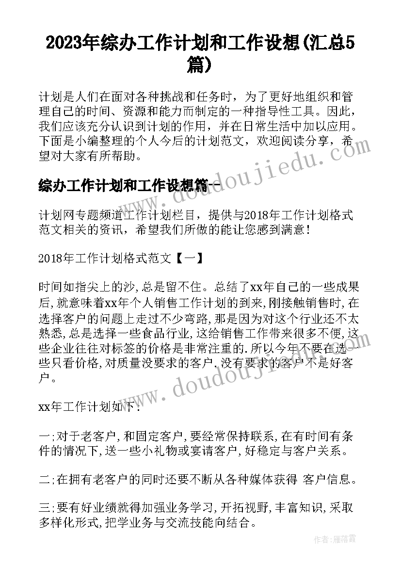 2023年综办工作计划和工作设想(汇总5篇)