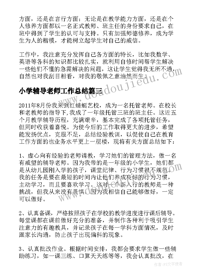 2023年小学辅导老师工作总结(大全9篇)