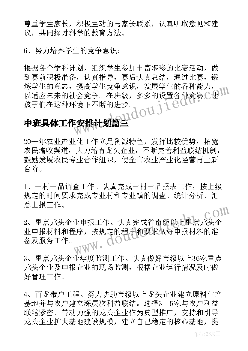 中班具体工作安排计划 农业工作计划要点(精选6篇)