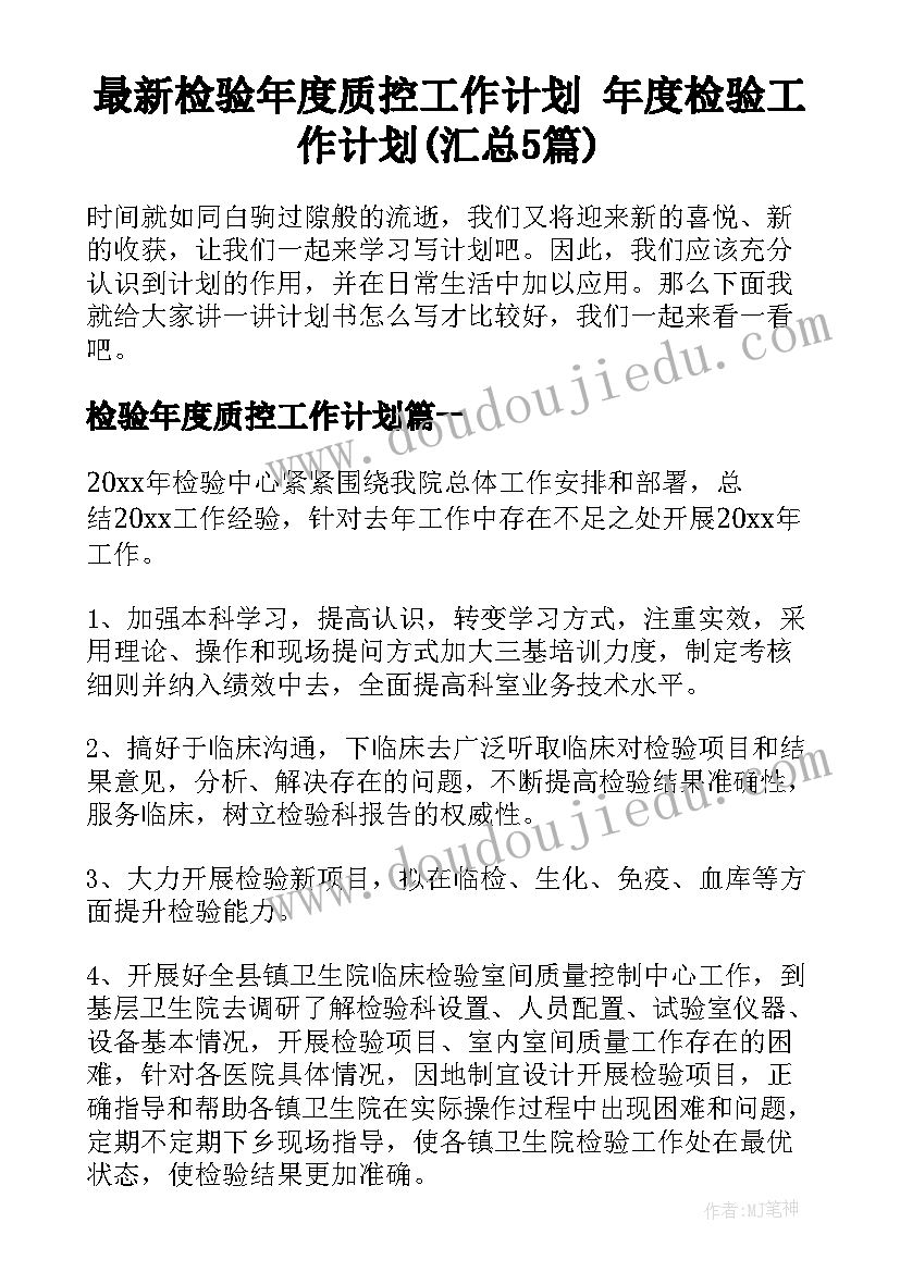 最新检验年度质控工作计划 年度检验工作计划(汇总5篇)