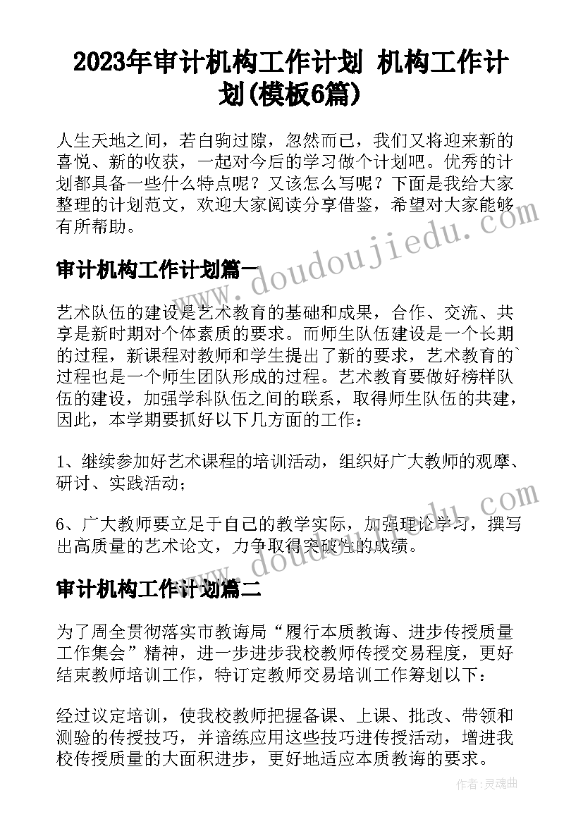 2023年审计机构工作计划 机构工作计划(模板6篇)