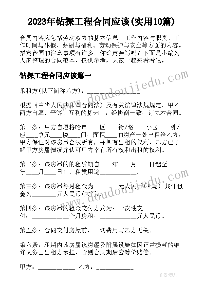 2023年钻探工程合同应该(实用10篇)