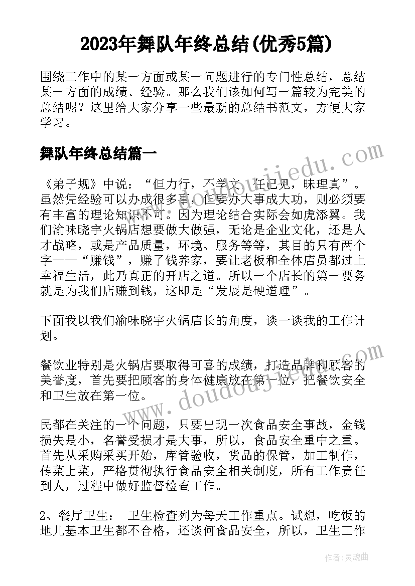 2023年舞队年终总结(优秀5篇)