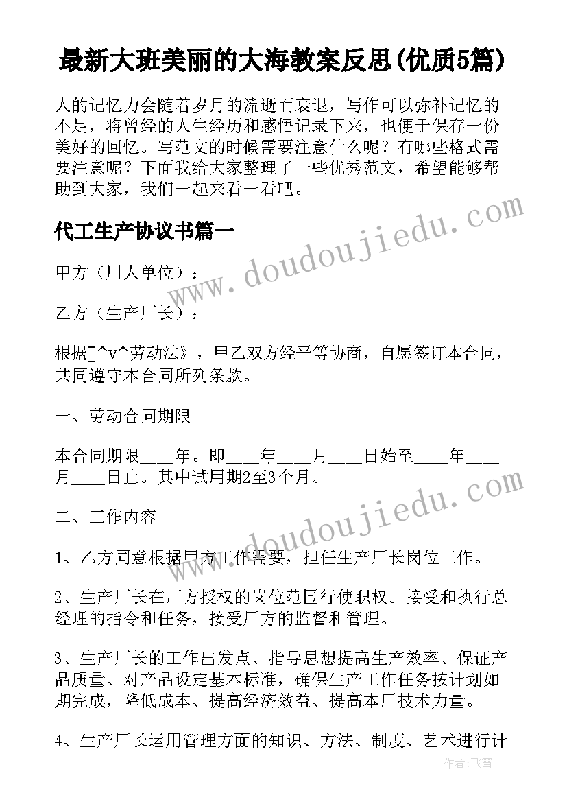 最新大班美丽的大海教案反思(优质5篇)