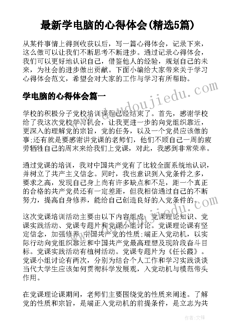 最新学电脑的心得体会(精选5篇)