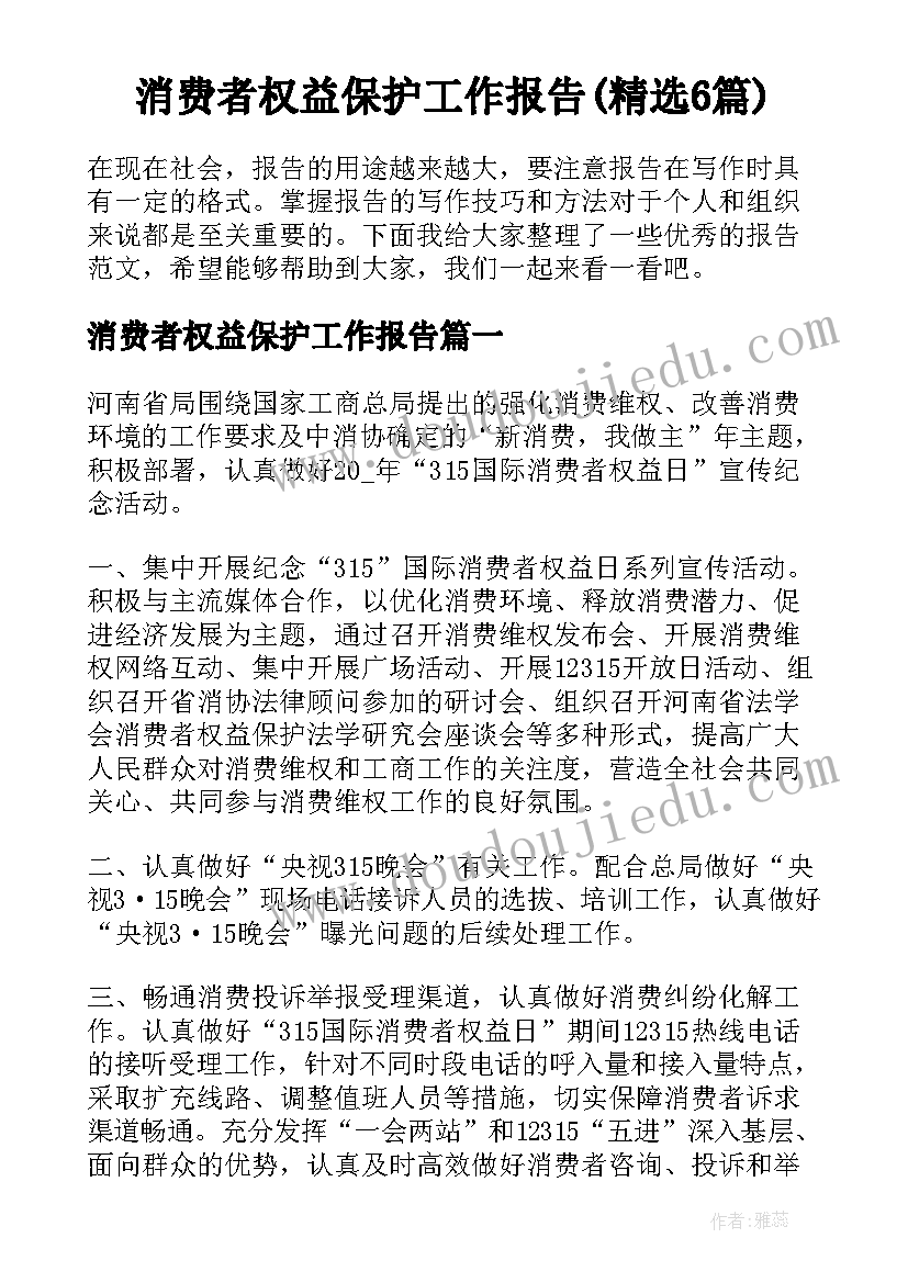 消费者权益保护工作报告(精选6篇)