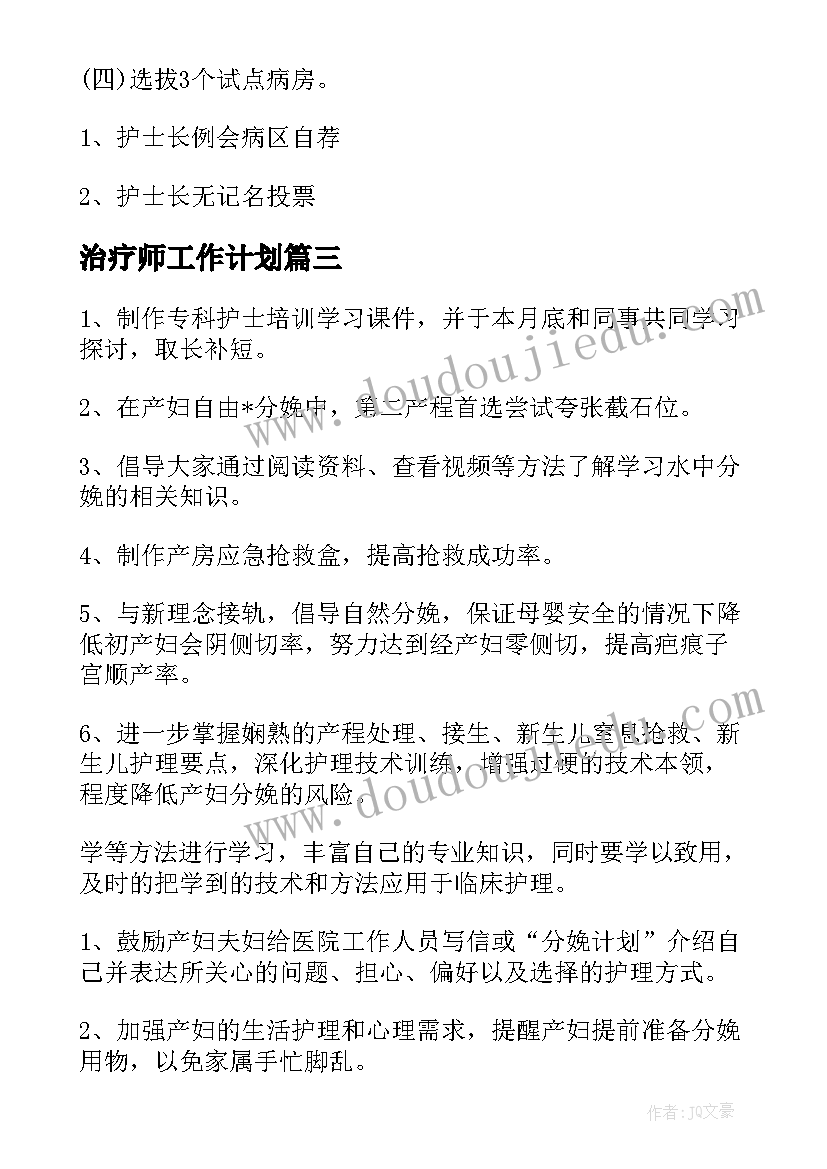 2023年治疗师工作计划(实用9篇)